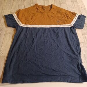 Guess T-Shirt Mens Medium Brown Blue Crew Neck Pullover‎ Stretch Short Sleeves